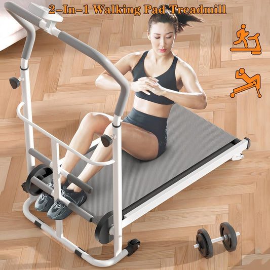 Portable Folding Walking Pad Treadmill with Incline & Handle Bar - Compact Non-Electric Mini Running Machine for Home, Ideal for Kids, Adults & Elderly in Small Spaces
