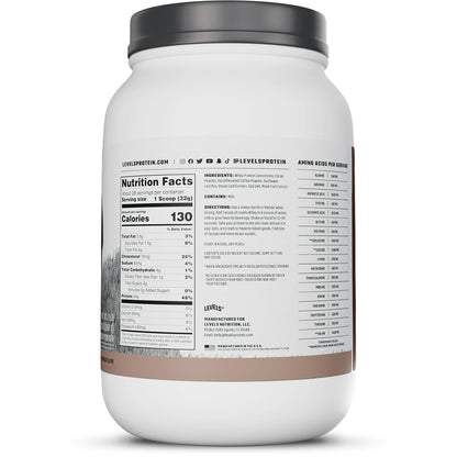 Levels Grass Fed Whey Protein Powder, No Artificials, 24G of Protein, Chocolate Mocha, 2LB