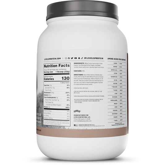 Levels Grass Fed Whey Protein Powder, No Artificials, 24G of Protein, Chocolate Mocha, 2LB