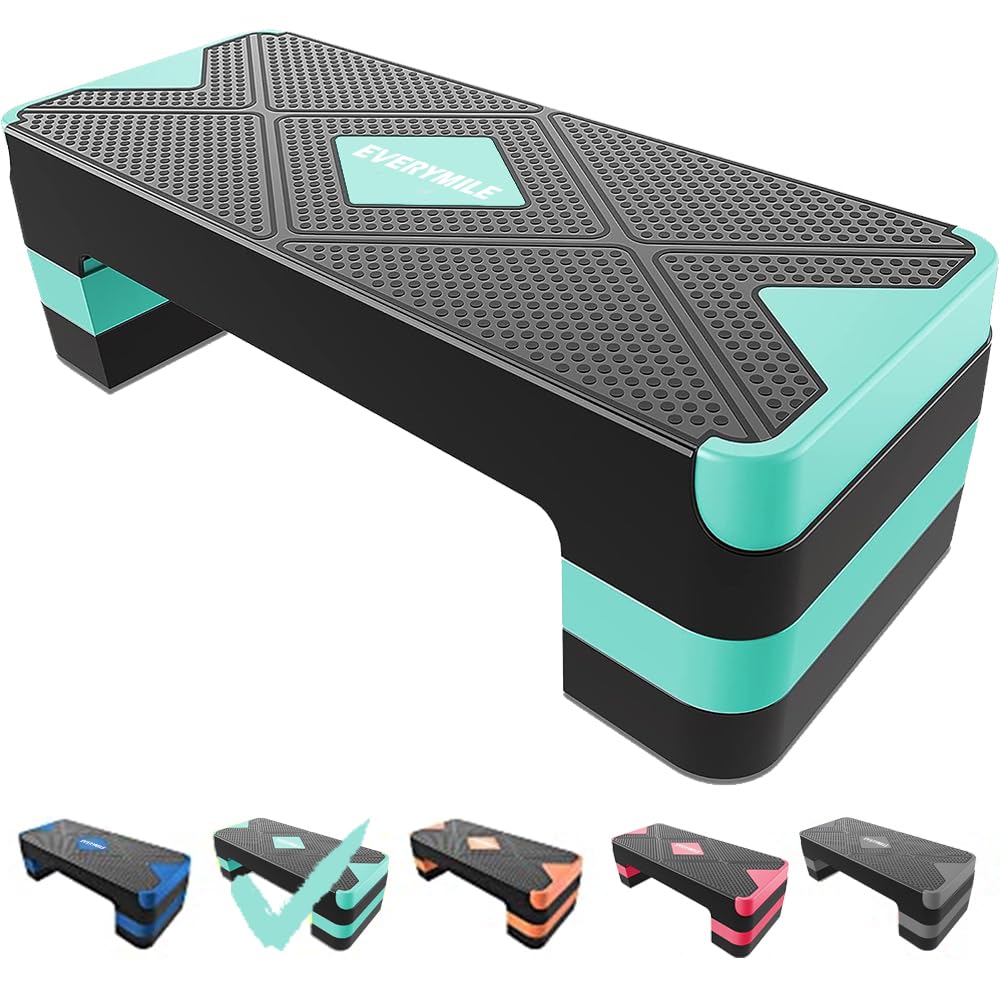 EVERYMILE Aerobic Exercise Step, Adjustable Aerobic Stepper for Exercise, Workout Step Platform, Step Up Box, 26.5" Step Deck with 4” 6” 8” Adjustable Height Risers, Women Home Gym Fitness