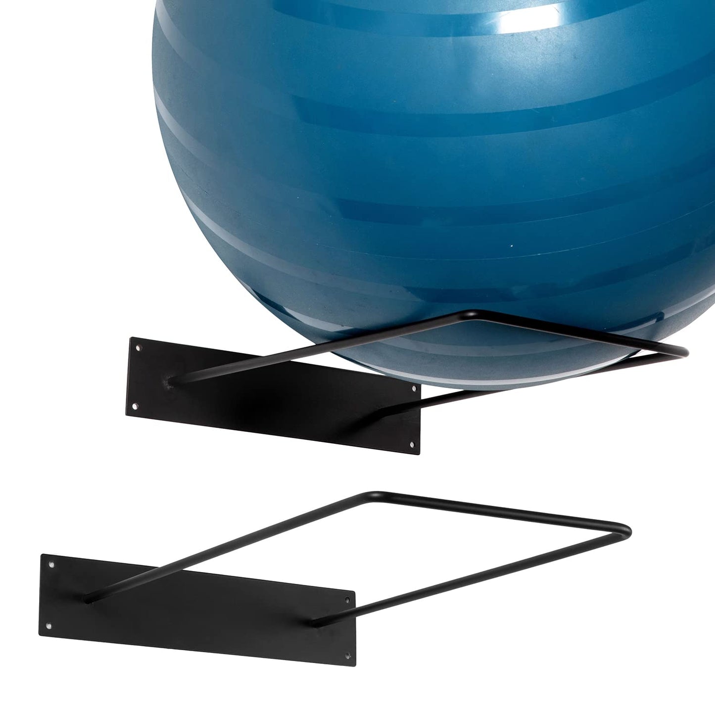 MyGift Yoga Ball Storage Rack in Industrial Matte Black Metal, Wall Mounted Sport Gym Studio Exercise Equipment Holder for Large Stability Balls, Set of 2