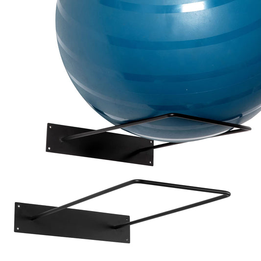 MyGift Yoga Ball Storage Rack in Industrial Matte Black Metal, Wall Mounted Sport Gym Studio Exercise Equipment Holder for Large Stability Balls, Set of 2