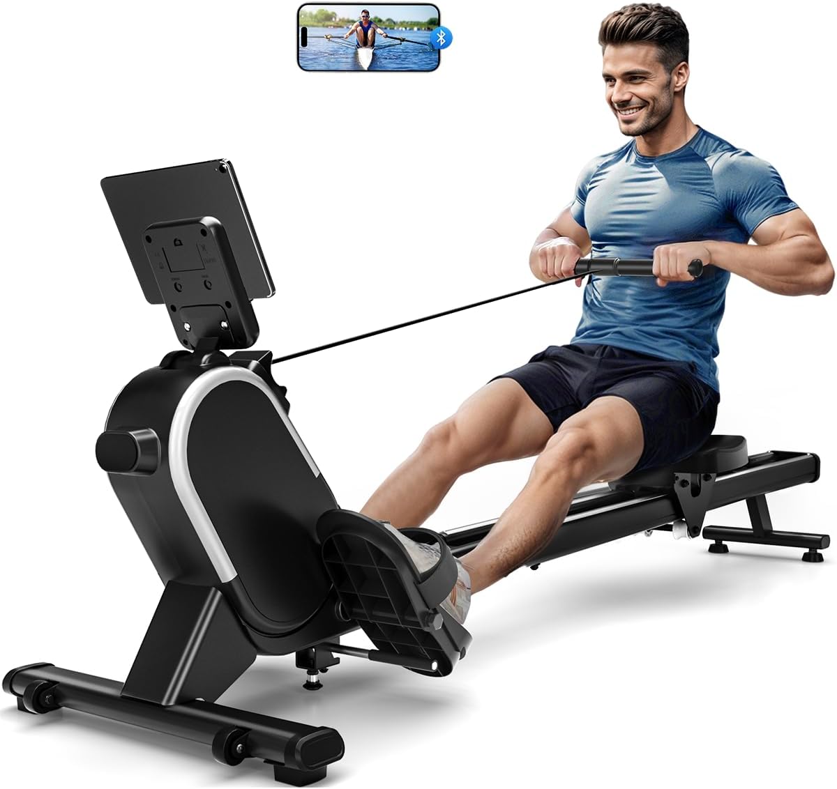 Rowing Machine, MOSUNY Magnetic Rowing Machines for Home 350 LB Weight Capacity, 16 Levels Resistance Row Machine with Dual Slide Rail, Bluetooth, App Compatible 2025