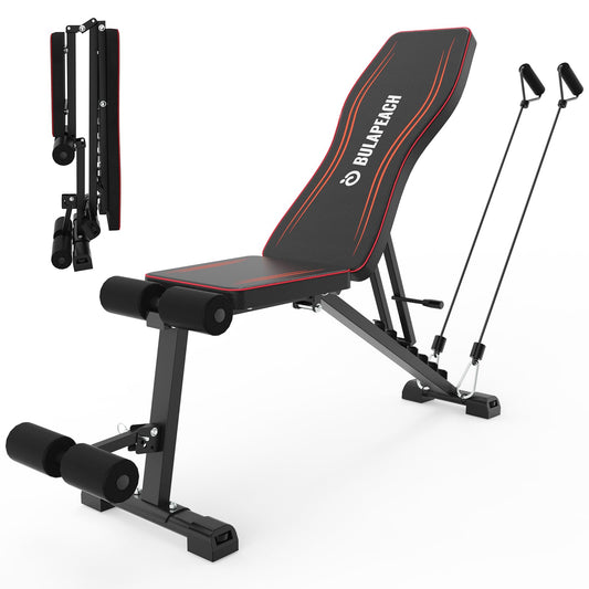 Adjustable Weight Bench Workout Bench for Home Gym, Foldable Workout Bench 700LBS Weight Capacity for Full Body Strength Training,Incline Flat Decline Sit-up Bench (2 Resistance Bands)