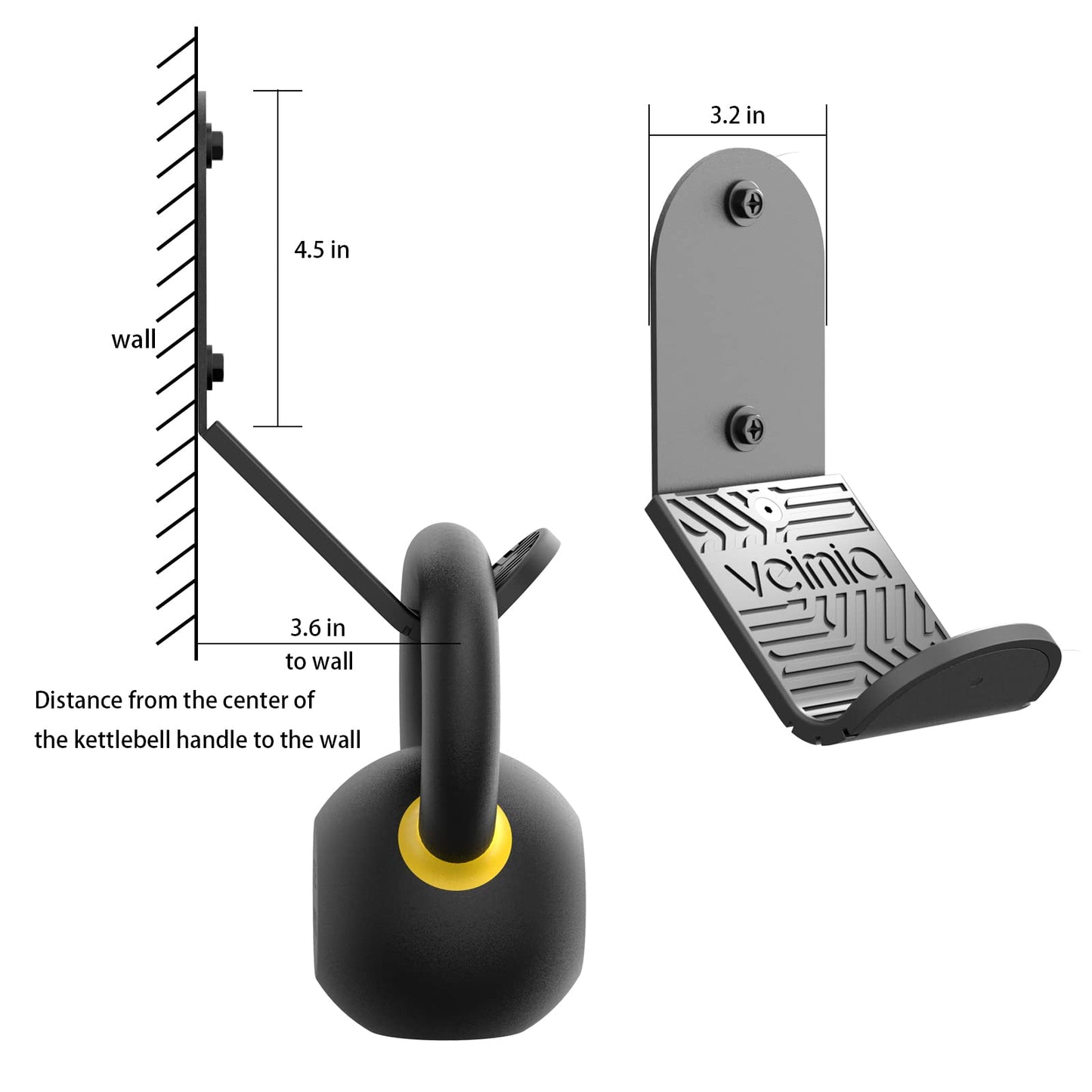 veimia Kettle Bell Wall Rack (2-Pack), Wall Mounted Kettlebell Storage Hanger, Gym Storage Mount for Many Size Kettlebell, Kettlebell Rack with Rubber Mat for Home or Commercial Gyms