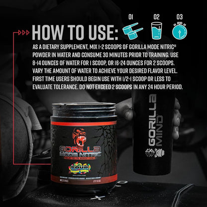 Gorilla Mind - Gorilla Mode Nitric Upgraded Stimulant Free Pre-Workout – Best Tasting and Most Effective Stimulant Free Pre-Workout/Massive Pumps · Vasodilation · Power / 768 Grams (Bombsicle)