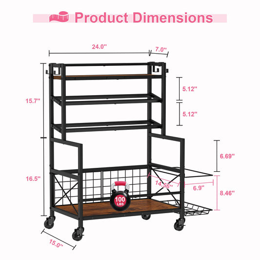 Snughome Dumbbell Rack, Adjustable Weight Rack for Dumbbells, Home Gym Storage Rack for Dumbbell, Kettlebells, Foam Roller and Yoga Mat, All in One Workout Equipment Storage with Wheels and Hooks