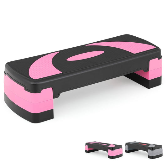 SFIHOME 31" Aerobic Exercise Step Platform, Step Up Exercise Platform with 4" 6" 8" Adjustable Risers, Stair Stepper Workout Stepper for Home Gym Strength Training Fitness Equipment, Pink