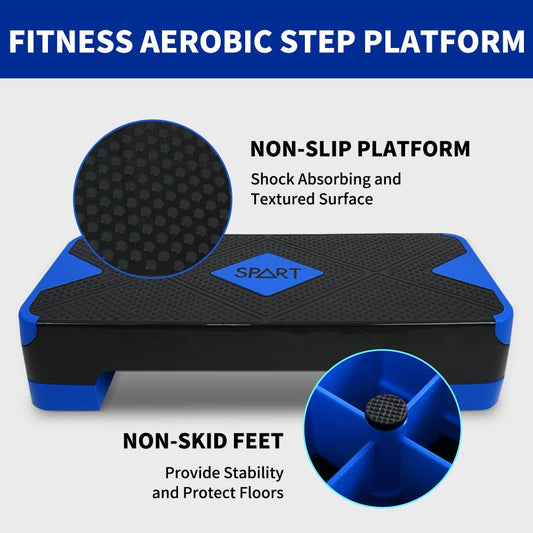 SPART Adjustable Workout Aerobic Stepper, Aerobic Exercise Step Platform with 4 Risers, 3 Levels Adjust 4" - 6" - 8", 26.77" Trainer Stepper with Non-Slip Surface For Home Gym Extra Risers