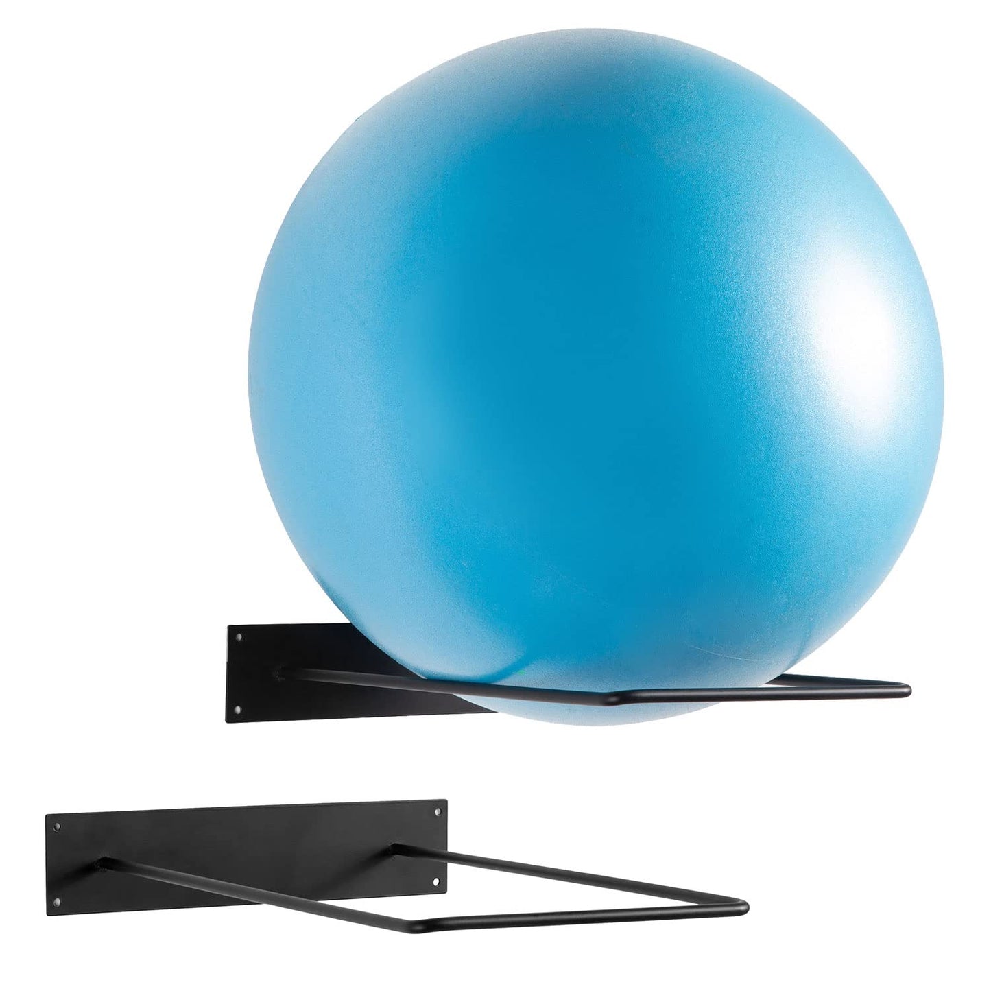 MyGift Yoga Ball Storage Rack in Industrial Matte Black Metal, Wall Mounted Sport Gym Studio Exercise Equipment Holder for Large Stability Balls, Set of 2