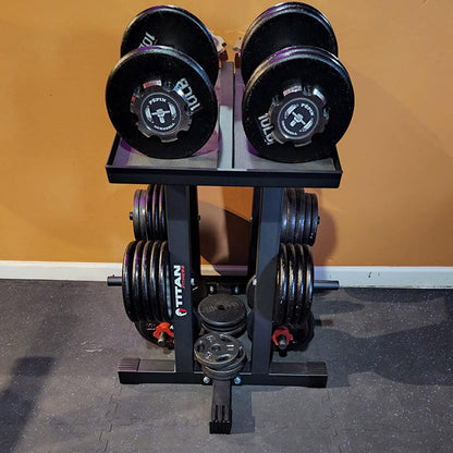 Titan Fitness Dumbbell Column Stand and Plate Tree, 260 LB Capacity, Organize Classic Dumbbells Power Block Dumbbells Loose Plates