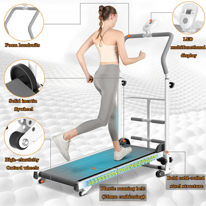 Portable Folding Walking Pad Treadmill with Incline & Handle Bar - Compact Non-Electric Mini Running Machine for Home, Ideal for Kids, Adults & Elderly in Small Spaces