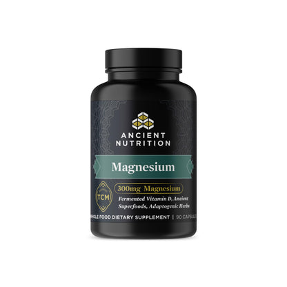 Magnesium Supplement by Ancient Nutrition, Magnesium 300mg with Vitamin D for Immune Support, Adaptogenic Herbs, Enzyme Activated, Paleo & Keto Friendly, 90 Capsules