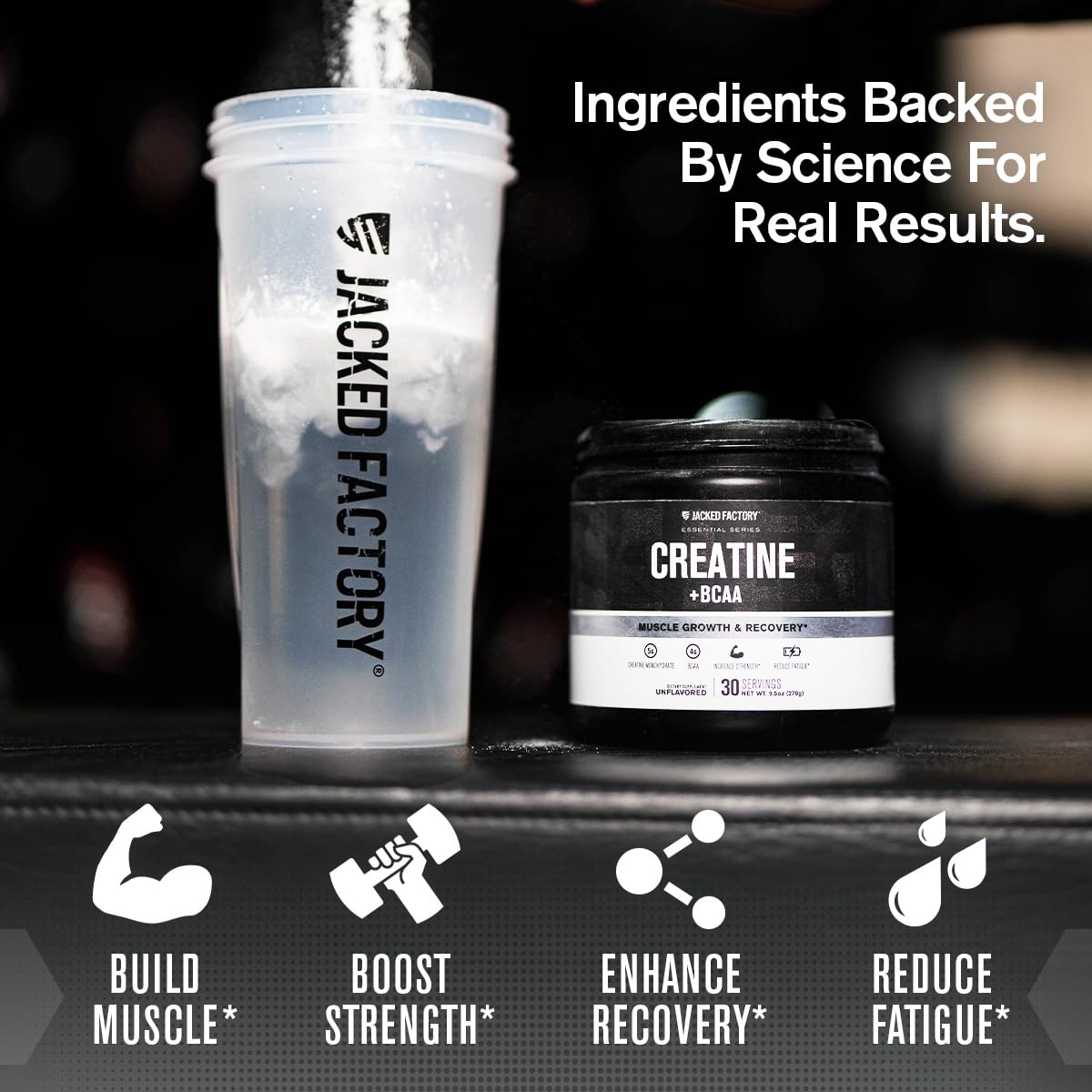 Jacked Factory Creatine + BCAAs - Creatine Monohydrate + BCAA Powder for Increased Post-Workout Recovery, Performance, Lean Muscle Growth, & Reduced Fatigue - 30 Servings, Blue Raspberry
