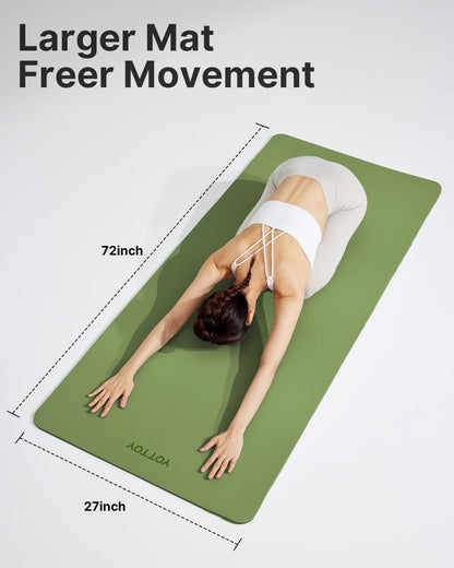 YOTTOY Yoga Mat,Non-Slip Hot Yoga Mat with Anti-Tear Design and Friendly Natural Rubber Mat with Strap and Bag (Green)