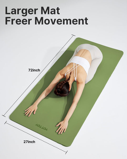 YOTTOY Yoga Mat,Non-Slip Hot Yoga Mat with Anti-Tear Design and Friendly Natural Rubber Mat with Strap and Bag (Green)