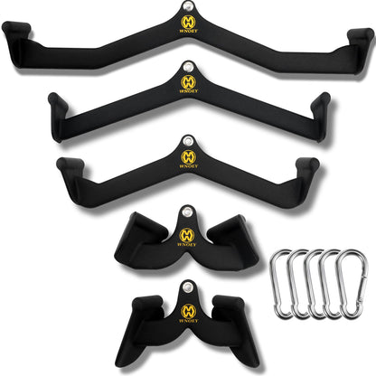 WNOEY Lat Pulldown Attachments Set with Snap Hooks, Rowing T-bar V-bar Set, Cable Triceps Machine Accessories,Back Strength Training Handle Grips, Wide Grip Lat Pulldown Bar,Home Gym Fitness Attachmet