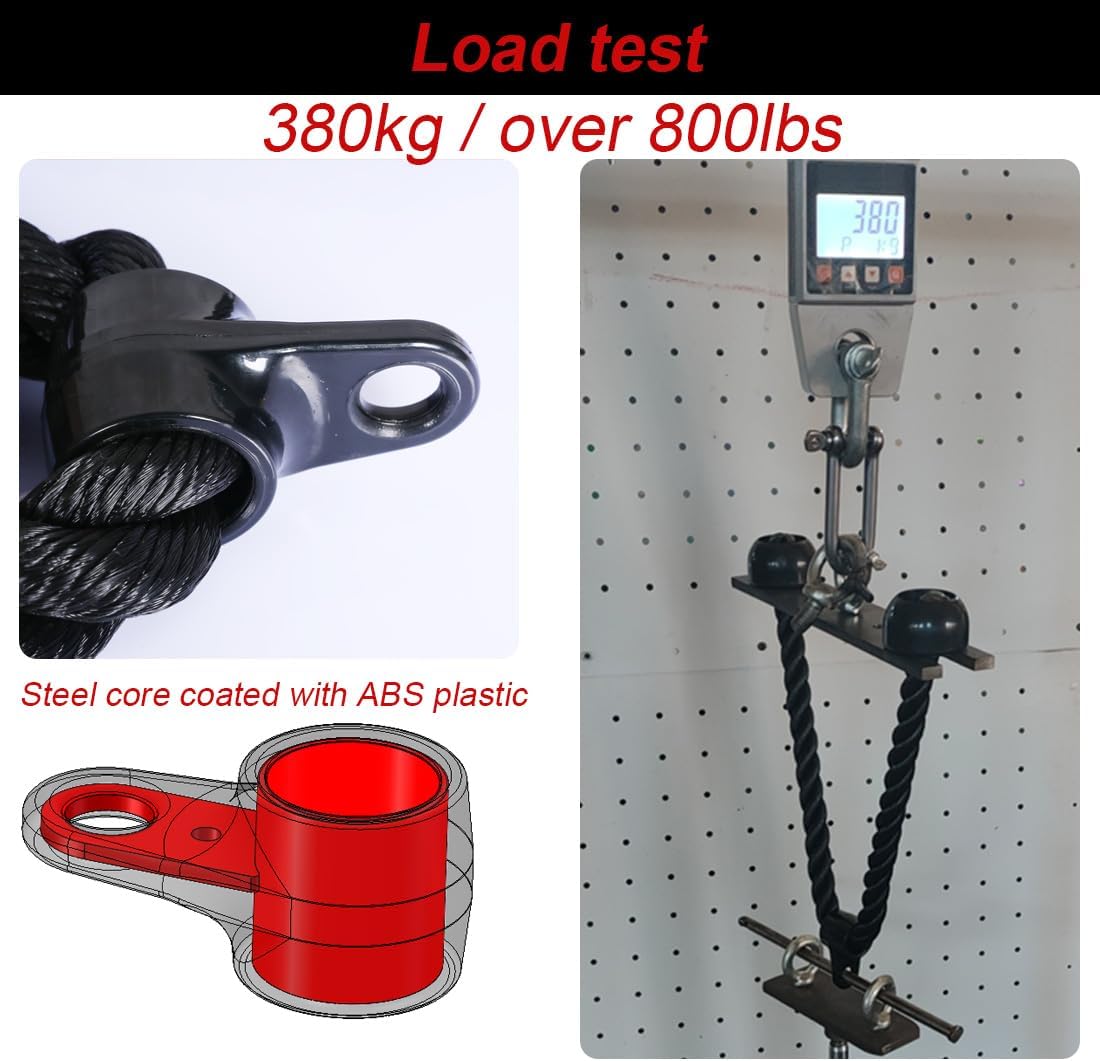 Tricep Rope 27 & 35 inches 2 Colors Fitness Attachment Cable Machine Pulldown Heavy Duty Coated Nylon Rope with Solid Rubber Ends (27'' Black)