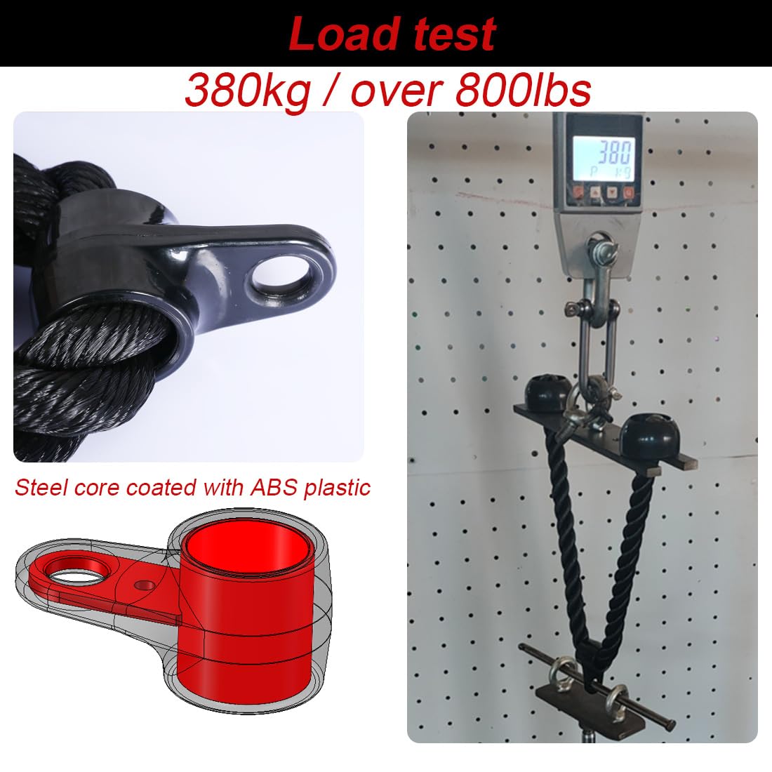 Tricep Rope 27 & 35 inches 2 Colors Fitness Attachment Cable Machine Pulldown Heavy Duty Coated Nylon Rope with Solid Rubber Ends (27'' Black)