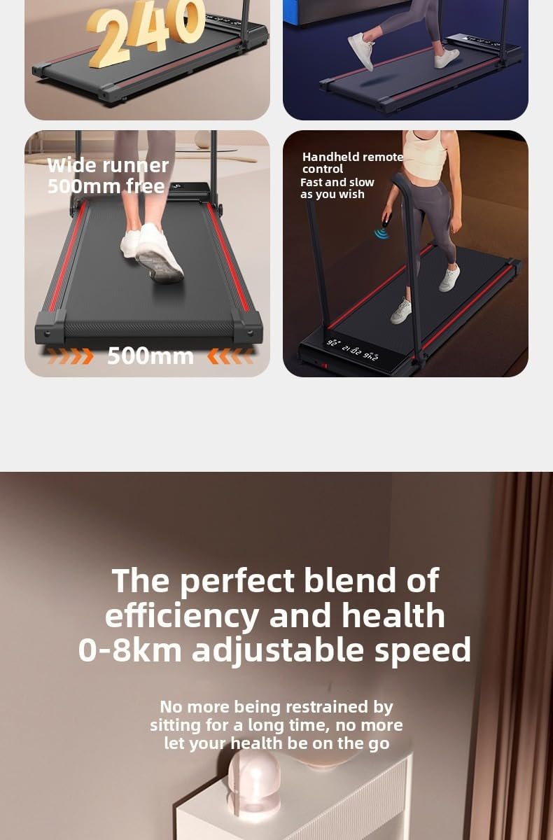 Small and Mini Folding Silent Electric Indoor Walking Machine for Home Use, a Fitness Equipment for Flat Treadmill (Black and red [Without handrails])