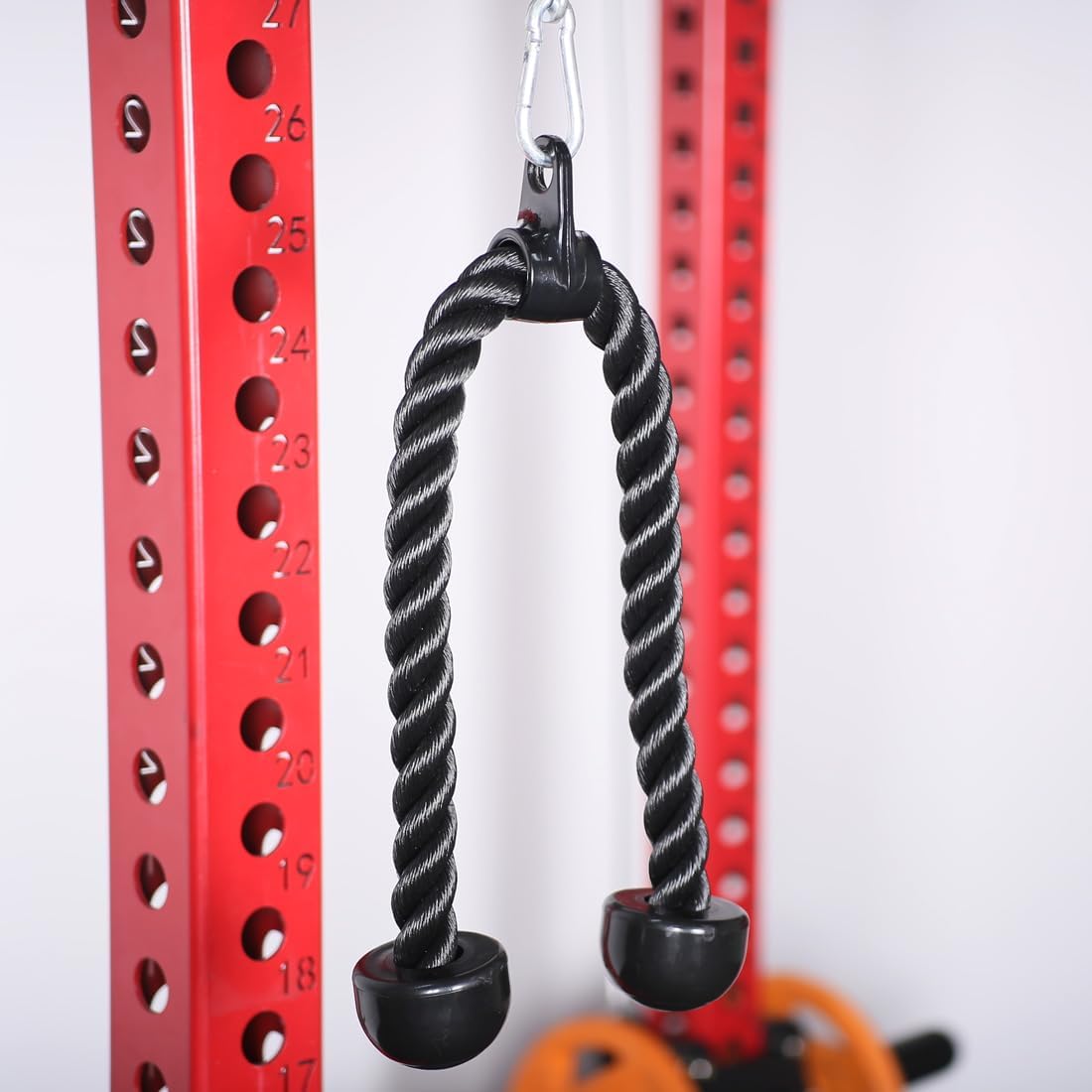 Tricep Rope 27 & 35 inches 2 Colors Fitness Attachment Cable Machine Pulldown Heavy Duty Coated Nylon Rope with Solid Rubber Ends (27'' Black)
