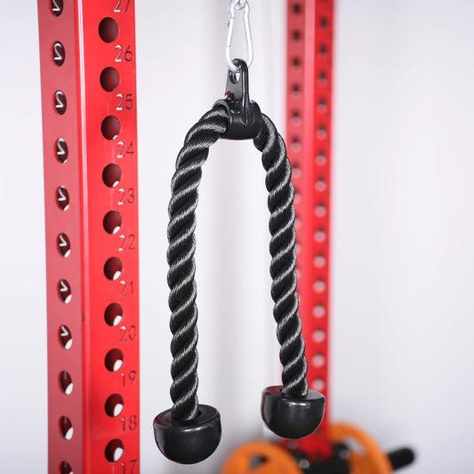 Tricep Rope 27 & 35 inches 2 Colors Fitness Attachment Cable Machine Pulldown Heavy Duty Coated Nylon Rope with Solid Rubber Ends (27'' Black)