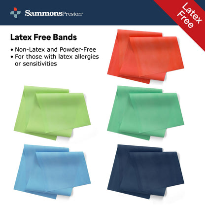 Sammons Preston Resistance Bands for Working Out, Non-Latex Exercise Bands, Resistance Bands for Physical Therapy, Improve Strength & Flexibility, Stretch & Tone Major Muscles, 5pk
