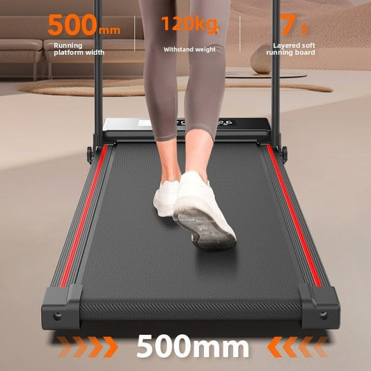 Small and Mini Folding Silent Electric Indoor Walking Machine for Home Use, a Fitness Equipment for Flat Treadmill (Black and red [Without handrails])