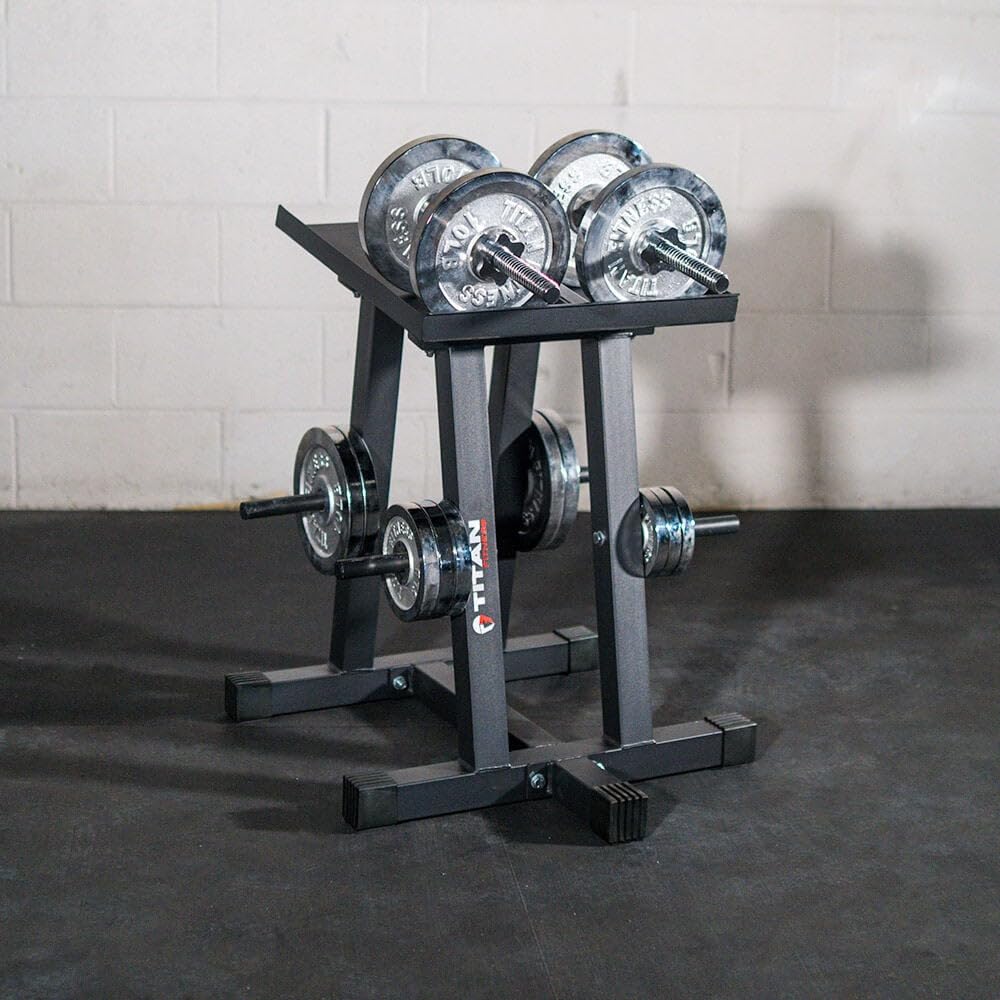 Titan Fitness Dumbbell Column Stand and Plate Tree, 260 LB Capacity, Organize Classic Dumbbells Power Block Dumbbells Loose Plates