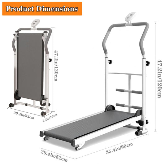 Portable Folding Walking Pad Treadmill with Incline & Handle Bar - Compact Non-Electric Mini Running Machine for Home, Ideal for Kids, Adults & Elderly in Small Spaces