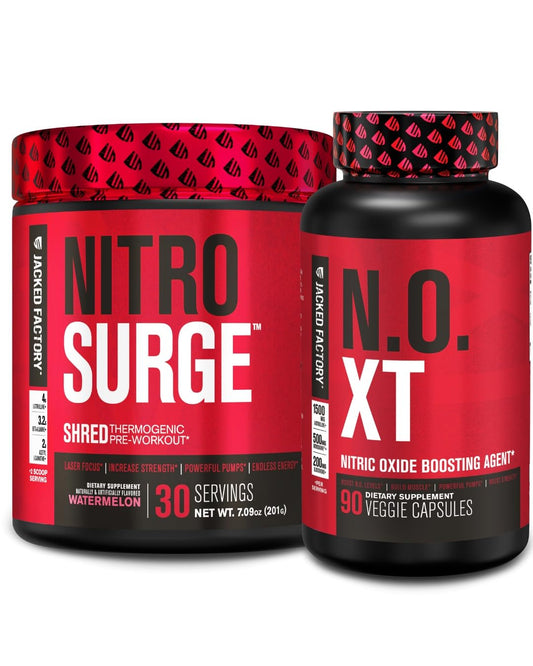 Jacked Factory Nitrosurge Shred Thermogenic Pre-Workout in Watermelon & N.O. XT Nitric Oxide Booster for Men & Women