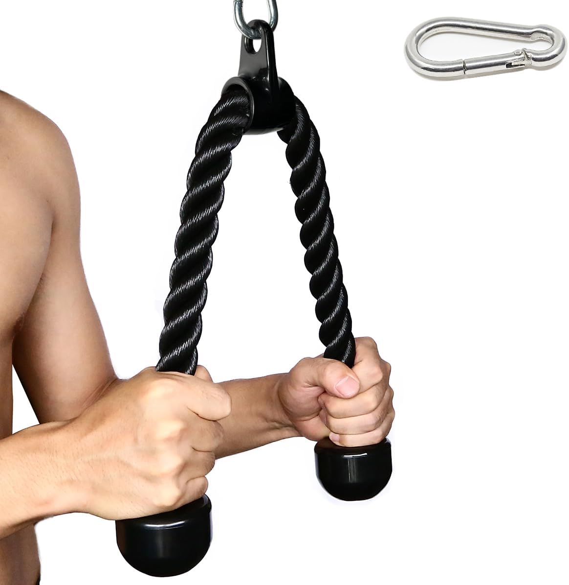 Tricep Rope 27 & 35 inches 2 Colors Fitness Attachment Cable Machine Pulldown Heavy Duty Coated Nylon Rope with Solid Rubber Ends (27'' Black)