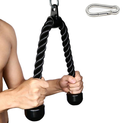 Tricep Rope 27 & 35 inches 2 Colors Fitness Attachment Cable Machine Pulldown Heavy Duty Coated Nylon Rope with Solid Rubber Ends (27'' Black)