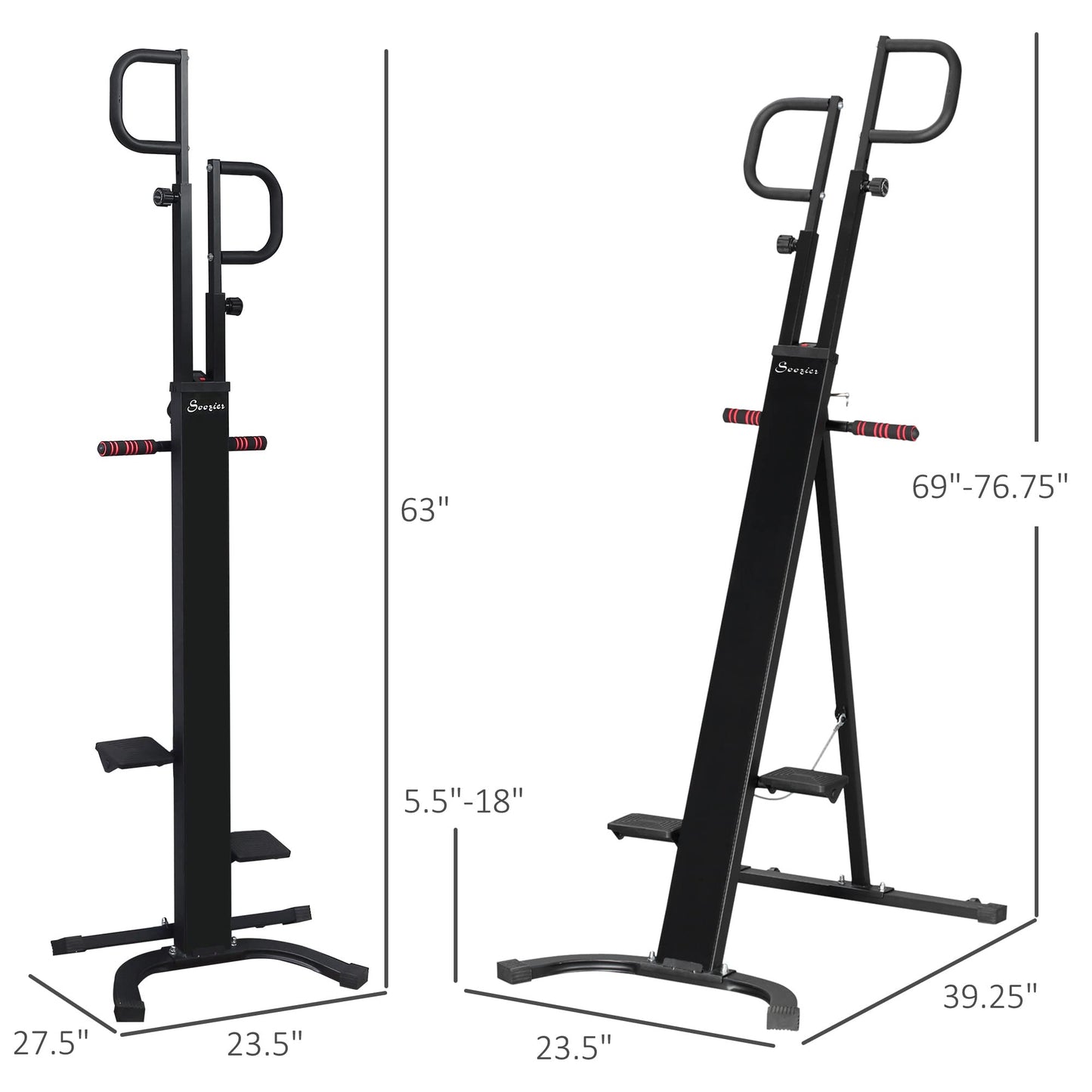 Soozier Folding Vertical Climber Exercise Machine, Height Adjustable Climbing Machine with LCD Monitor and Transport Wheels, Stair Stepper for Full Body Workout, Black
