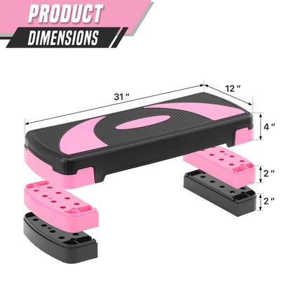 SFIHOME 31" Aerobic Exercise Step Platform, Step Up Exercise Platform with 4" 6" 8" Adjustable Risers, Stair Stepper Workout Stepper for Home Gym Strength Training Fitness Equipment, Pink