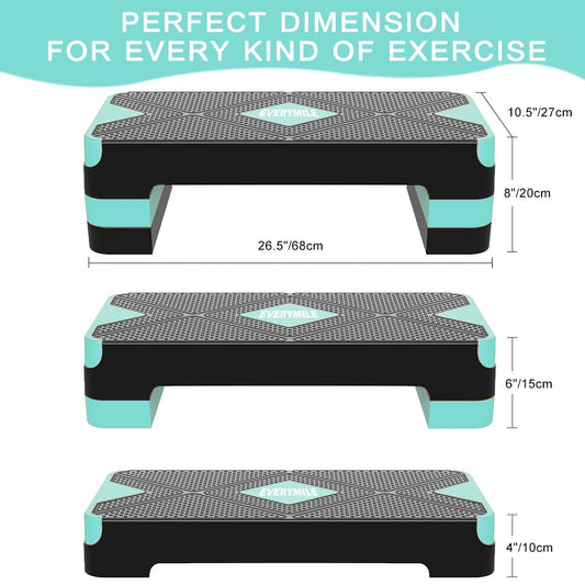EVERYMILE Aerobic Exercise Step, Adjustable Aerobic Stepper for Exercise, Workout Step Platform, Step Up Box, 26.5" Step Deck with 4” 6” 8” Adjustable Height Risers, Women Home Gym Fitness