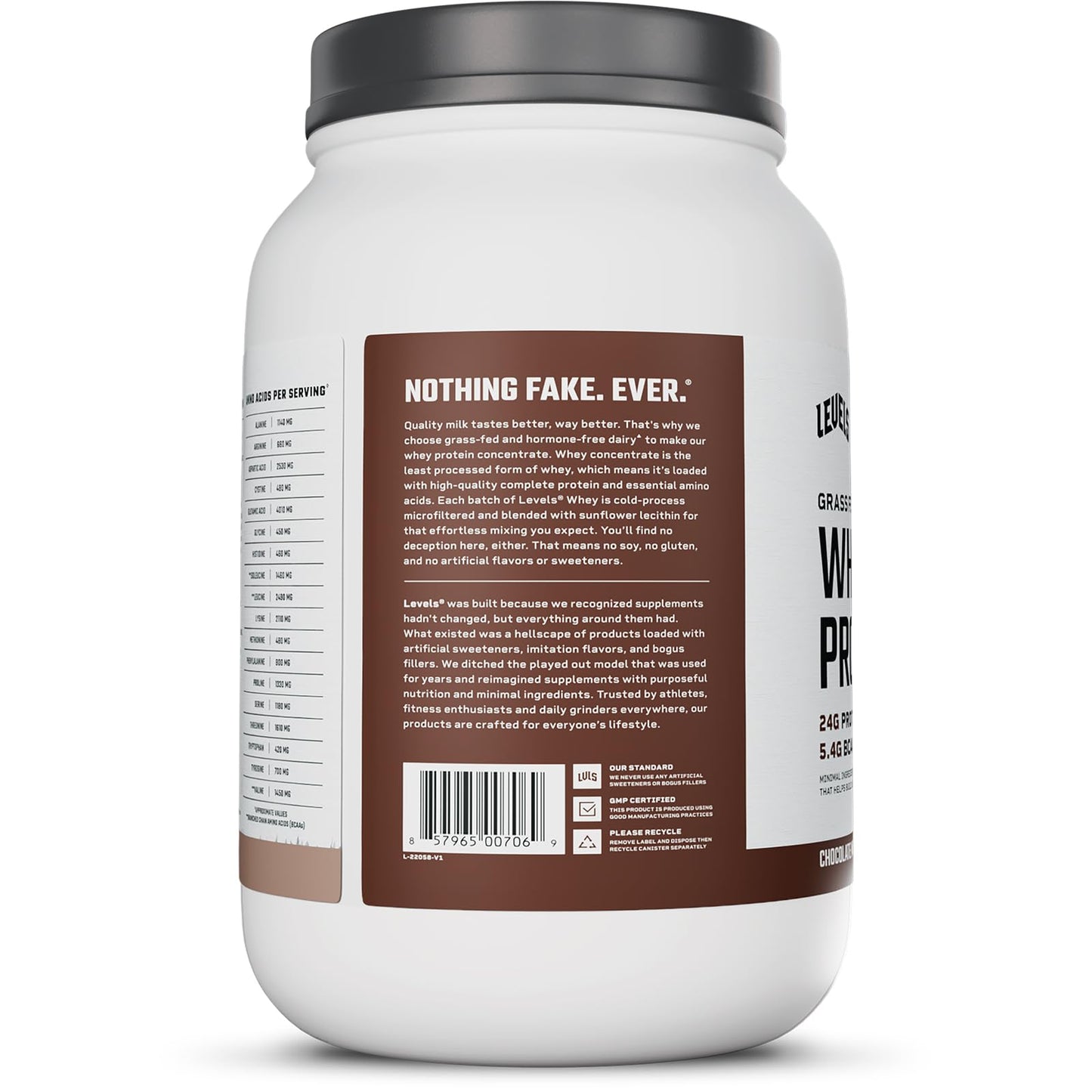 Levels Grass Fed Whey Protein Powder, No Artificials, 24G of Protein, Chocolate Mocha, 2LB