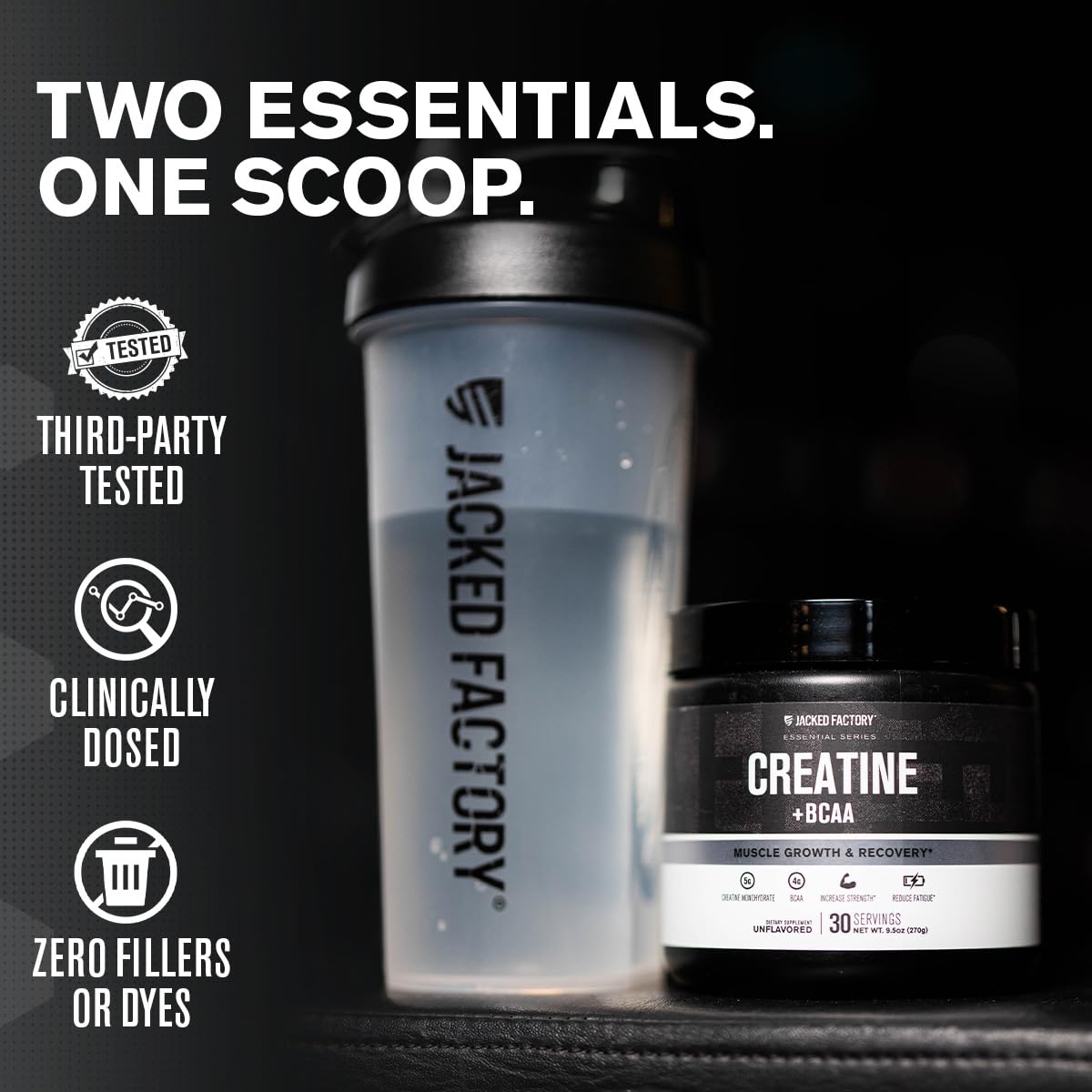 Jacked Factory Creatine + BCAAs - Creatine Monohydrate + BCAA Powder for Increased Post-Workout Recovery, Performance, Lean Muscle Growth, & Reduced Fatigue - 30 Servings, Blue Raspberry