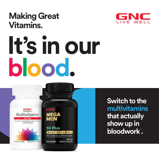 GNC Mega Men Energy & Metabolism Multivitamin Caplets, Clinically Proven To Feel Better, Calorie Burn, Focus, 100mg Caffeine, Thermogenic, Immune, B Vitamins, Timed Release, 180 Count, 90 Day Supply