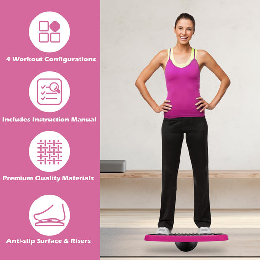 ZUETK 4-In-1 Aerobic Balance Board and Step Up Exercise Platform - Adjustable Multifunctional Balance Board Slant Board, Steppers for Exercise - Home Workout Non Slip Stepper Platform Purple-Pink