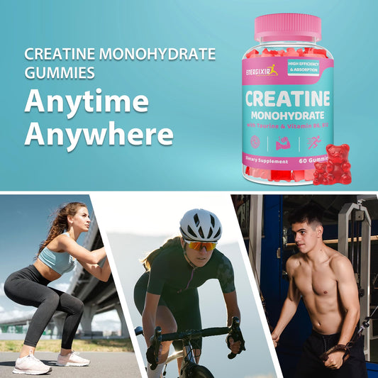 Creatine Monohydrate Gummies, Creatine for Women, Creatine Pre Workout Chewables Supplement with Taurine & B6 - for Muscle, Recovery, Strength, Energy & Endurance and Performance - 60 Count