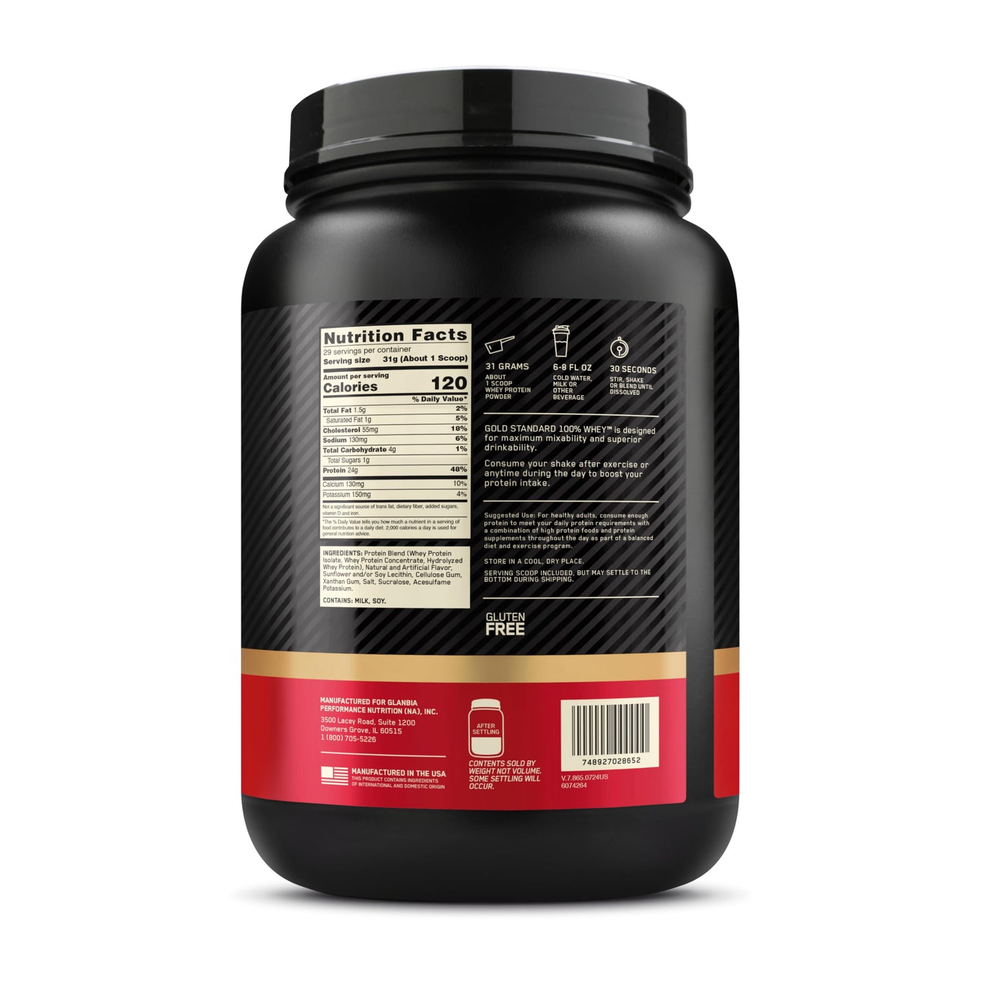 Optimum Nutrition Gold Standard 100% Whey Protein Powder, Vanilla Ice Cream, 2 Pound (Packaging May Vary)