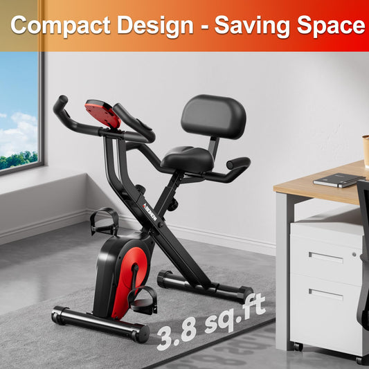 Foldable Exercise Bike, Low Noise Stationary Bikes for Home, Compact Indoor Cycling Bike with Adjustable Magnetic Resistance, 330lbs Capacity 6.6lbs Flywheel Workout Bike - Black