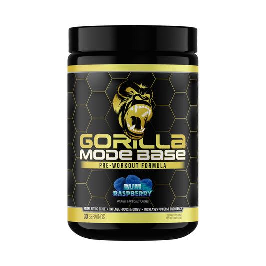 Gorilla Mind Base Pre Workout - Raises Nitric Oxide Intense Focus & Drive Endurance Power - L-Citrulline, L-Tyrosine, Betaine, Alpha-GPC, Caffeine, Huperzine A - 360 Grams (Blue Raspberry)