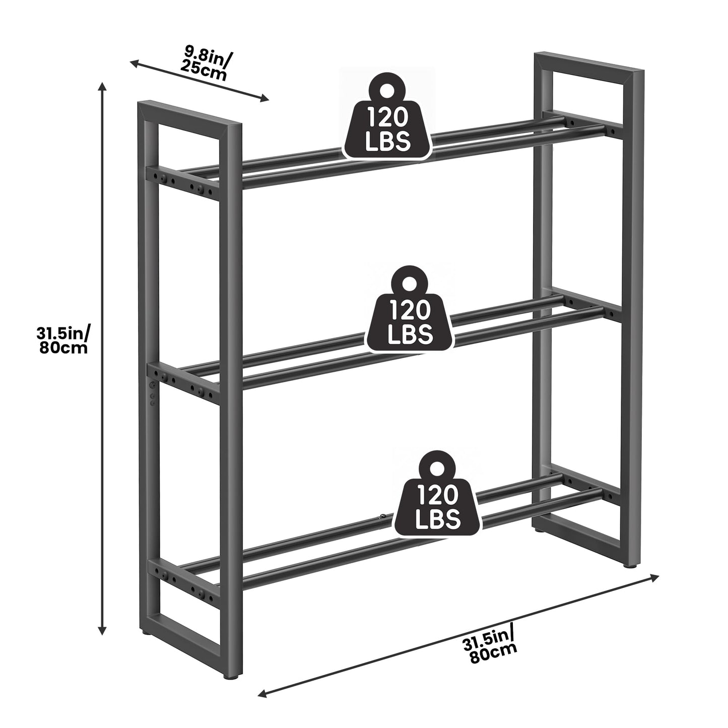 Pickpiff Adjustable 3-Tier Dumbbell Rack – Heavy-Duty Metal Weight Storage Stand for Dumbbells, Kettlebells, and More – Space-Efficient Home Gym Organizer – 360 lb Capacity (Dumbbells Not Included)