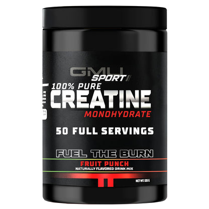 GMU SPORT Creatine Monohydrate Powder – Fruit Punch | 50 Servings | 5g Micronized Creatine per Scoop | Strength, Recovery & Muscle Builder | Delicious Drink Mix for Men & Women