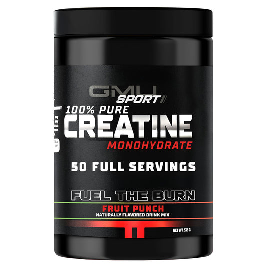 GMU SPORT Creatine Monohydrate Powder – Fruit Punch | 50 Servings | 5g Micronized Creatine per Scoop | Strength, Recovery & Muscle Builder | Delicious Drink Mix for Men & Women