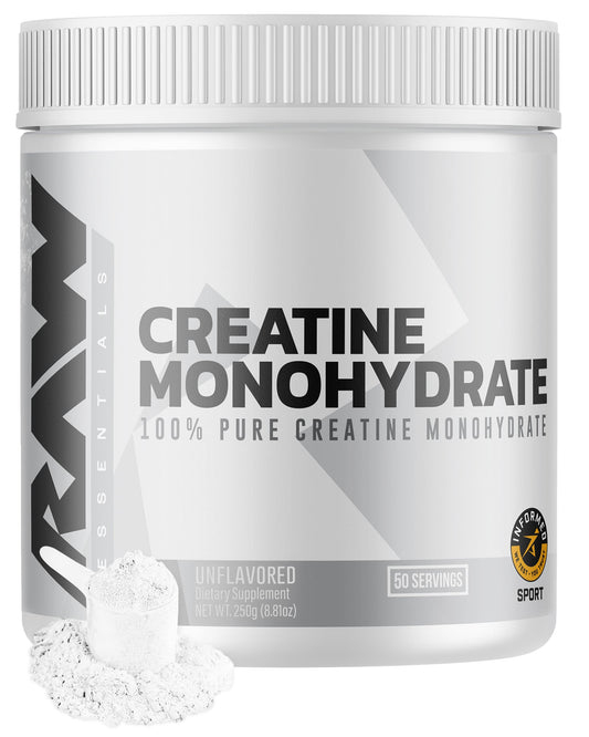RAW Nutrition Creatine Monohydrate Powder - Unflavored Micronized Creatine Monohydrate Workout Supplement for Muscle Energy, Strength & Endurance - Creatine Powder for Women & Men - 50 Servings