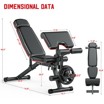 XDDIAS Workout Bench, Adjustable Weight Bench with Leg Extension and Leg Curl, Extended Headrest, 900LBS Preacher Curl Bench Incline Decline Flat Workout Bench for Home Gym Full Body Exercise