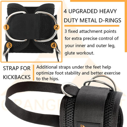 Ankle Strap for Cable Machine (Pair) Adjustable Comfort fit Neoprene and Reinforce 4 D-Rings, Upgraded Ankle Strap Gym Cable Attachment for Glute Kickbacks & Lower Body Exercises fit Women & Men